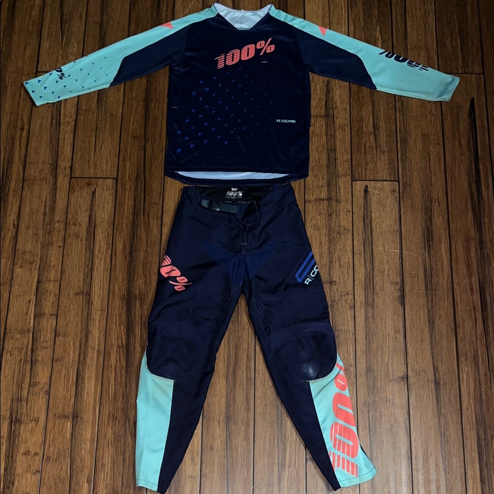 100% Profecional Kids Racing Suit - Navy and Aqua